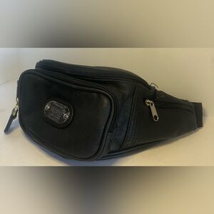 Studio Design Image Black Multi Pocket Leather Fanny Pack.Adjustable Clip Strap.